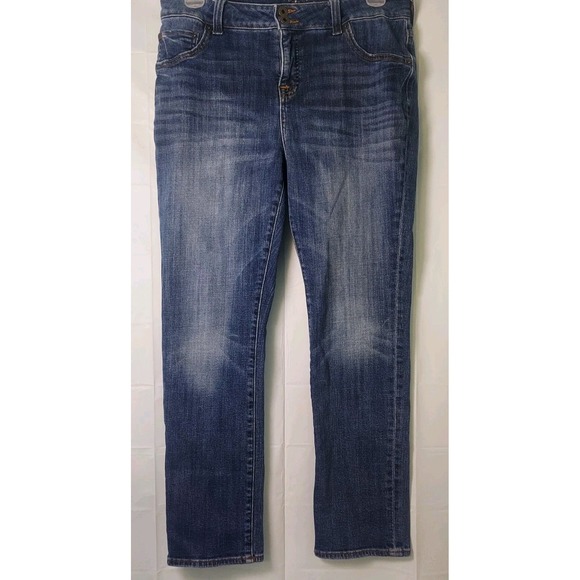 Lucky Brand Emma Straight Womens Jeans 14W Medium Wash Distressed  Western Biker - Picture 1 of 8